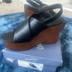 Universal Thread Black Leather Crossover Platform Wedges